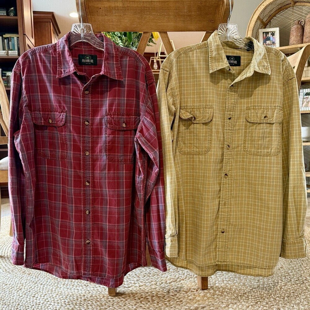 RedHead Plaid Button Up Shirt Lot Mens Large Cotton Outdoor Workwear 2pc